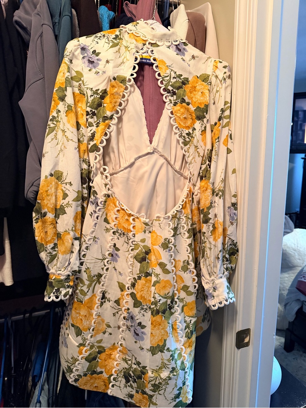 BHLDN Yellow Floral Mini Dress with Purple Accents - Picture 6 of 8